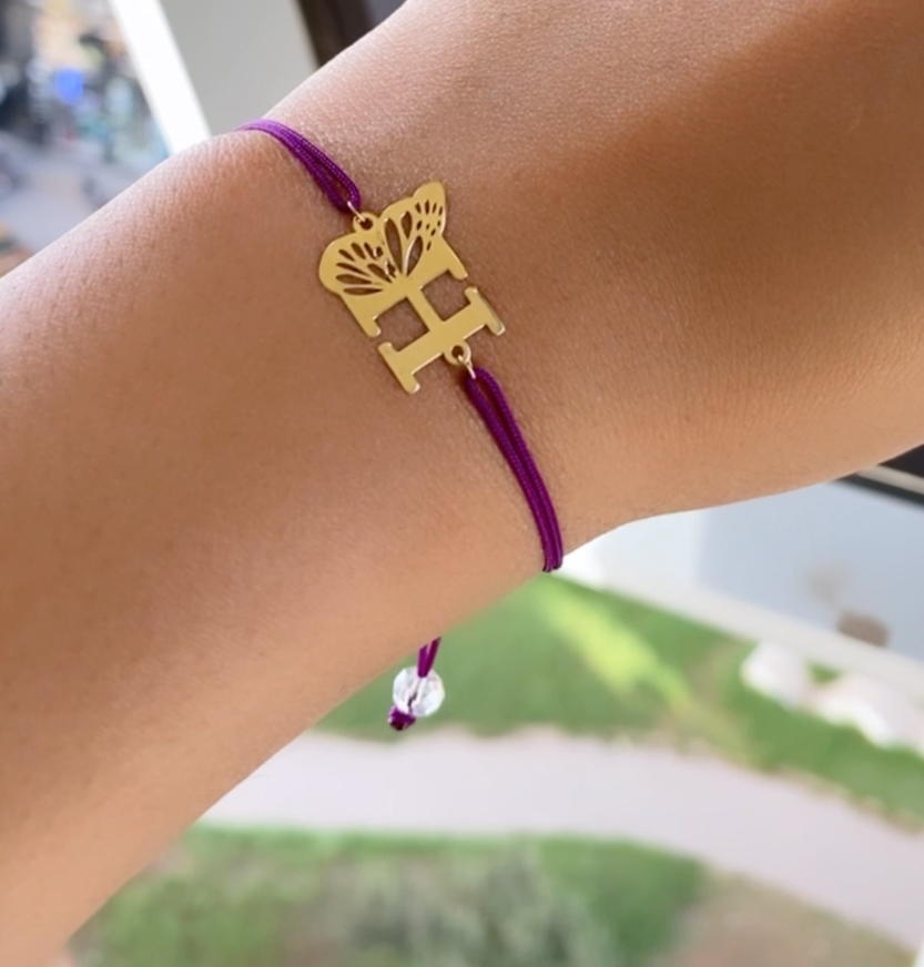 Bracelet Cordon Lettre Papillion en Or 18k - Toutes les lettres et les couleurs disponible !